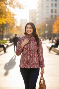 เสื้อแจ็คเก็ตผ้าควิลท์แบบกลับด้านได้ งานแฮนด์เมดจากเมืองชัยปุระ ลายพิมพ์ชาติพันธุ์ ผ้าฝ้าย อุ่นสบาย เหมาะสำหรับฤดูหนาว สำหรับผู้หญิง - Product Image 2