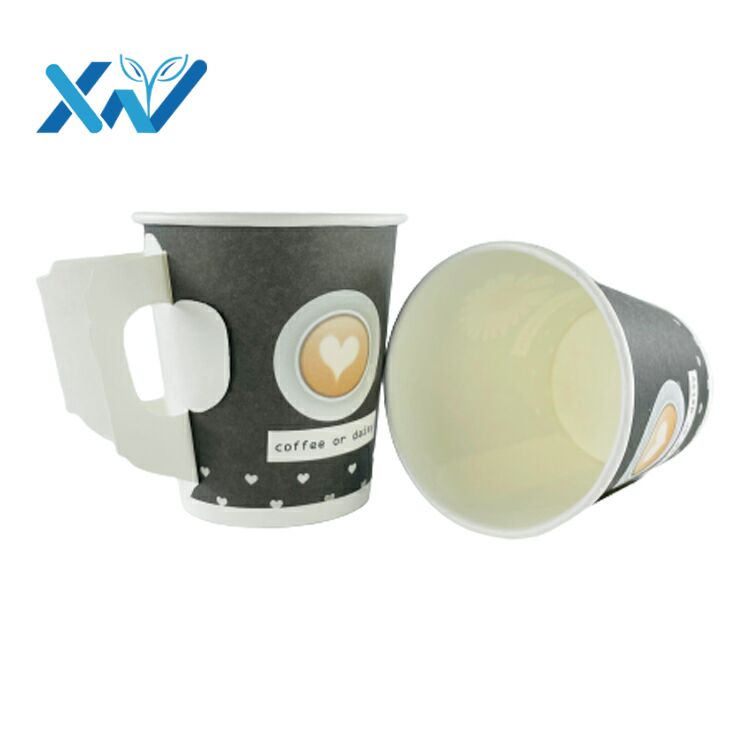 Wholesale 6.5oz Coffee Kraft Paper Cup with Handle Customized Printing Tea White Paper Cup