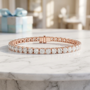 Pulsera de Oro Rosa con Diamantes Sintéticos Cultivados en Laboratorio, Corte Brillante, Diamantes Blancos, Certificación IGI, Joyería de Lujo Unisex para Bodas - Product Image 1
