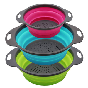Nouvelle Arrivée Tendance Écologique : Ensemble d'Égouttoirs à Légumes Pliables et Rétractables en TPR+PP Bleu avec Poignée Flexible - Product Image 1