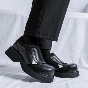 Chaussures décontractées à semelle épaisse en cuir noir, style mocassins à enfiler, plateforme haute, pour femmes et hommes, collection 2025 - Product Image 5