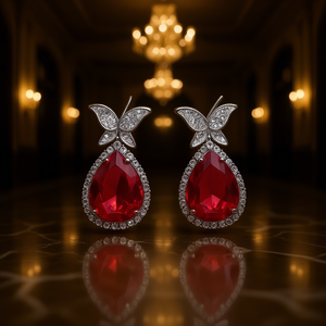 Eleganti Orecchini Pendenti a Farfalla con Rubino Rosso, Montatura in Argento 925, Gioielli Romantici in Cristallo per Matrimonio, Modello E3041 - Product Image 2