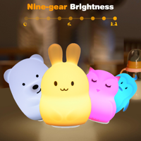Haut-parleur sans fil, dernière version, USB, en silicone, motif lapin, veilleuse LED RGB, lampe musicale ours, lampe de chevet sans fil pour enfants et bébés