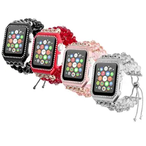 Lusso per Apple Watch Jewelry Bling Diamond Metal Watch Band combina custodia per PC per Iwatch Strap & Bumper Cover protettiva per orologio