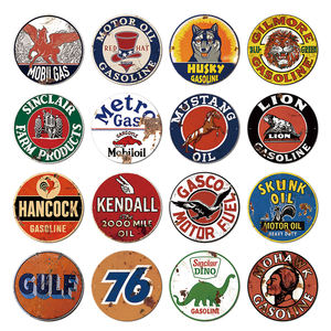 Letreros Decorativos Redondos Personalizados de Metal de 30 cm, Placas Metálicas Vintage con Diseño de Gasolina, Motor, Gas, Impresas para Decoración de Garajes - Product Image 1