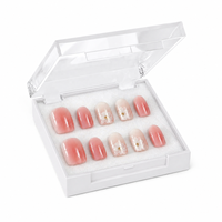 Ongles à presser amovibles à motif floral, rose doux, réutilisables, brillants, imperméables, pour filles, usage décoratif