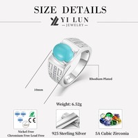 YILUN Bague turquoise en argent sterling 925 de haute qualité, zircon plaqué rhodium, conception de clé grecque, bague en pierre turquoise pour hommes