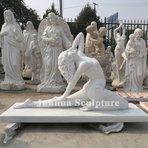 <span class=keywords><strong>Escultura</strong></span> de Mármol Blanco de Tamaño Real de una Chica Sexy con Caballo para la Venta - Product Image 4