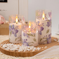 Bougie pilier LED scintillante à la fleur de cerisier, à piles, en verre, lot de 3, pour mariage, fête, décoration de la maison