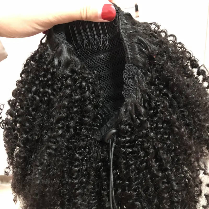 Cheap Afro Kinky Curly Human Hair Ponytails For Black Women Brazilian Raw Virgin Hair Drawstring Ponytail Hair Extensions