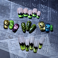 Autocollants de pochoirs à ongles Halloween : Citrouille, toile d'araignée, chauve-souris, pochoir à ongles ajouré, modèle réutilisable pour manucure DIY à l'aérographe