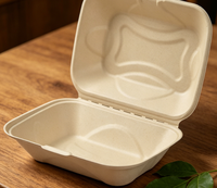 Boîte à burger en bagasse de canne à sucre, qualité alimentaire, avec couvercle à charnière, jetable, micro-ondable, biodégradable, pour plats à emporter, restaurant, pique-nique