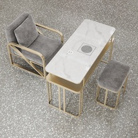 Meubles de magasin de salon au design simple, ensemble de table à double ongles longs modernes, table de manucure à cadre doré pour salon de manucure