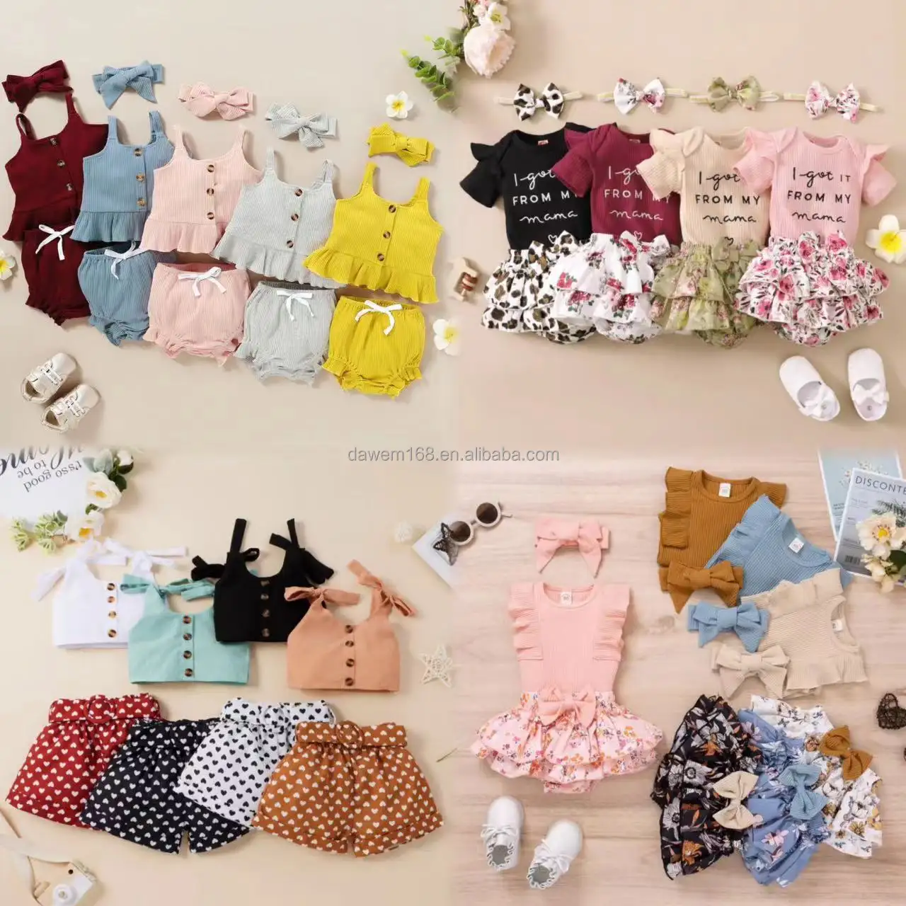 2024 Bán Buôn Giá Rẻ Mùa Hè Cô Gái Kho Báu Bé Trẻ Em Của Halter Ren Top + Quần Short Headband Công Chúa Dễ Thương Giản Dị Bộ