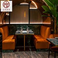 Meubles de café de restauration rapide de luxe carré ardoise velours demi-cercle canapé banquette sièges table de restaurant et ensembles de chaises