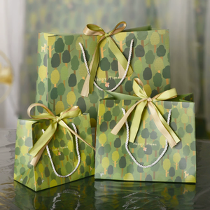 Sacs cadeaux en papier <span class=keywords><strong>pastel</strong></span> personnalisés classiques réutilisables, imperméables, recyclables, motif mini arbre et petits animaux, bicolores - Product Image 2
