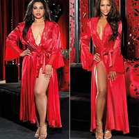 Vente en Gros Logo Personnalisé Sexy Nuisette Blanc Valentine Bain Soie Femmes Longue Dentelle Robe Femme