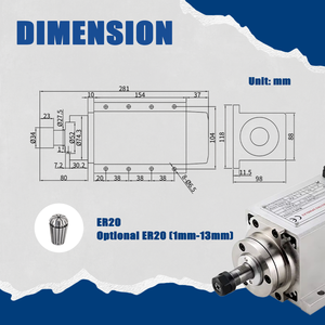Kit moteur de broche CNC refroidi par air Zhong Hua Jiang 2.2KW ER20 carré 110V/220V pour perceuse, routeur, gravure – Nouvelle machine CNC - Product Image 2