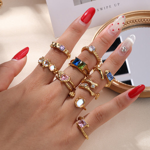 Ensemble <span class=keywords><strong>de</strong></span> bagues vintage tendance en acier inoxydable, plaqué or 18 carats PVD, étanche, antirouille, avec bande ouverte réglable et pierres <span class=keywords><strong>de</strong></span> lune - Product Image 2