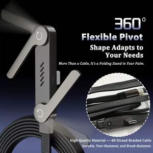 สายดาต้า <span class=keywords><strong>USB</strong></span> C to <span class=keywords><strong>USB</strong></span> C ยาว 1.5 เมตร 240 วัตต์ สายชาร์จเร็วแบบ Type-C พร้อมที่วางโทรศัพท์อะลูมิเนียมแบบซ่อนได้ - Product Image 3