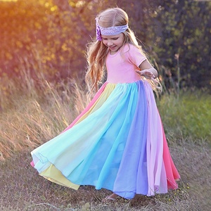 Abito da <span class=keywords><strong>principessa</strong></span> arcobaleno per <span class=keywords><strong>bambina</strong></span>, <span class=keywords><strong>costume</strong></span> da festa estivo in chiffon a maniche corte per bambine - Product Image 1