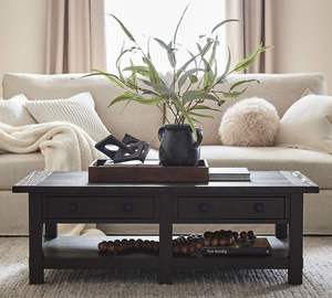 Table basse rectangulaire en bois massif faite à la main pour salon - Product Image 3