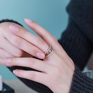 Anillo de Compromiso Promocional de Oro Blanco Sólido de 18K con Zafiro Colorido Corte Princesa, Diseño Geométrico, Chapado en Rodio, Joyería Fina - Product Image 2