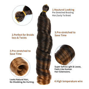 AliLeader 150g 24 pouces <span class=keywords><strong>Extensions</strong></span> de cheveux synthétiques Ombré Ondulations lâches Spirales Boucles au crochet Cheveux à tresser Soyeux Boucles Françaises - Product Image 2