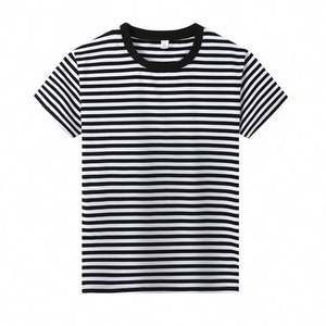 I-0611 Short-sleeved T-<b>shirt</b> Summer <b>Loose</b> Blue and White Striped Couple Wear Crew-neck Fashion Casual Top - Product Image 2