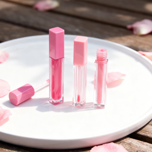 Tubos Vacíos de Brillo Labial de Lujo de 6 ml en Oro Rosa, Forma Cilíndrica Única, Envase Transparente para Cosméticos con Aplicador - Product Image 1
