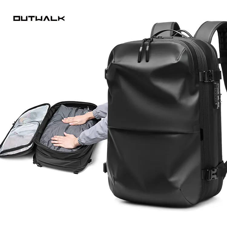 Outwalk lüks iş Anti hırsızlık su itici sırt çantası Laptop seyahat sırt çantası erkekler için açık havada vakum sıkıştırma sırt çantası