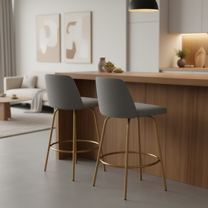 Sgabello da bancone Toriano contemporaneo a altezza fissa, tessuto grigio, poggiapiedi in metallo dorato, 26 pollici, per sala da pranzo - Product Image 2