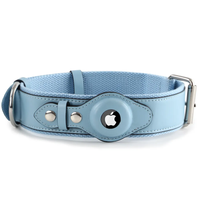 Collier pour chien en cuir PU fait main, personnalisable et réglable, avec rivets, motif uni et support AirTag GPS – Offre Spéciale