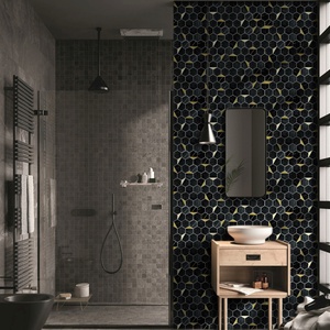 Hexagon Marble Black and Gold Peel and Stick Kitchen <b>Backsplash</b> Mosaic <b>Tile</b> - Product Image 2