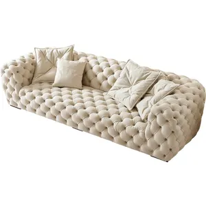 Sofá moderno de flanela, sofá com botão de flanela para beisebol, couro, sala de estar, linha reta, sofá de três pessoas