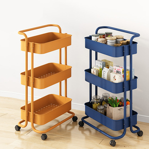 Estante de almacenamiento de carrito móvil pequeño, carrito de herramientas para el hogar de múltiples capas, marco de hierro, cesta de plástico, estante de almacenamiento - Product Image 4