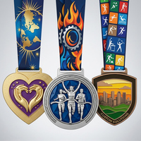 Médailles sportives personnalisées en métal, alliage de zinc 3D, forme cœur, bouclier rond, médailles de récompense pour course à pied et marathon avec ruban