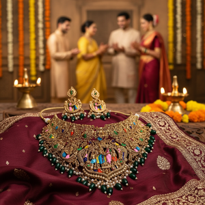 High Quality Traditional South Indian Temple Ethnic Brass Laxmi Bridal <b>Set</b> Zircon Flower Design Rose <b>Gold</b> Plated Wedding Party - Product Image 3