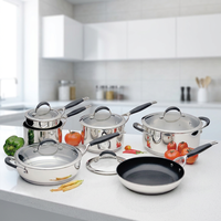 Ensemble de casseroles en acier inoxydable pour la cuisine à domicile avec poêle et couvercle en verre pour cuisinières à gaz et à induction