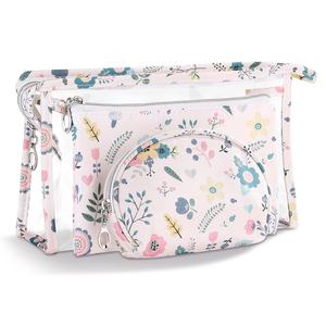 Lot de 3 trousses de maquillage florales imperméables, petites pochettes transparentes avec fermeture éclair, sacs de voyage portables pour articles de toilette - Product Image 1
