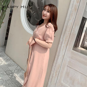 ชุดเดรสทรงเอไลน์สีชมพู, N6963เดรสเอวยาวปานกลางลำลองฤดูร้อน - Product Image 4