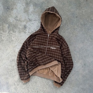 Sweat à capuche zippé personnalisé pour fabricants, effet délavé à l'acide, double couche, réversible, à carreaux, coupe courte et carrée, double face, veste zippée - Product Image 3