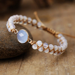 Bracelet à double rangs de perles en pierre de <span class=keywords><strong>jade</strong></span>, unisexe, style bohème, avec breloque en labradorite, bijou tissé fait main - Product Image 1