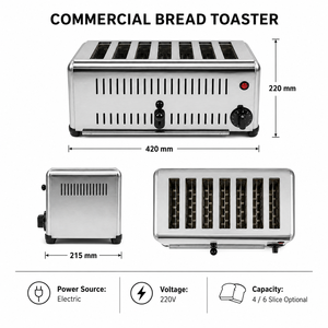 Tostadora Eléctrica Comercial de Acero Inoxidable 220V, Tostadora Multi-Ranura de 4/6 Rebanadas para Hotel, Buffet, Cafetería, Restaurante, Cocina - Product Image 3