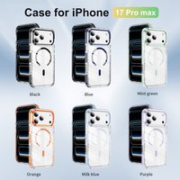 Coque de téléphone magnétique hybride en PC transparent et TPU souple, personnalisable, avec aimants puissants, pour iPhone 17 Pro Max – Vente en gros