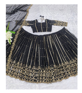 Ropa de fiesta atractiva de Lehenga y Choli negra bordada de alta calidad hecha de telas finas, ropa india y paquistaní de hilo - Product Image 6