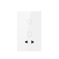 Interrupteur tactile intelligent en verre trempé US/UK/VN 1/2 Gang + Prise Murale Dorée avec Télécommande via APP Google Alexa
