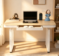 Bureau électrique moderne assis-debout, grande surface en bois réglable en hauteur, tiroirs métalliques, durable, montage facile