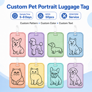 Étiquettes de bagage personnalisées en tissu brodé avec portrait d'animal de compagnie (chien, chat) – Vente en gros, achat en vrac, MOQ 50 pièces - Product Image 1