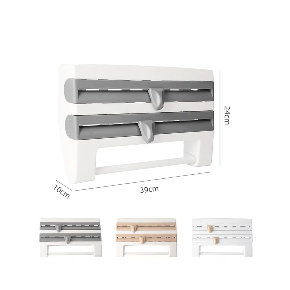 Mutfak plastik Wrap depolama rafı alüminyum folyo barbekü kağıt depolama rafı kesici ile